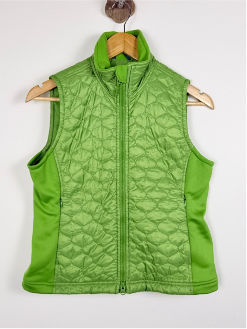 L.L. Bean Lime Green Quilted Fleece Vest XS Petite Golfcore